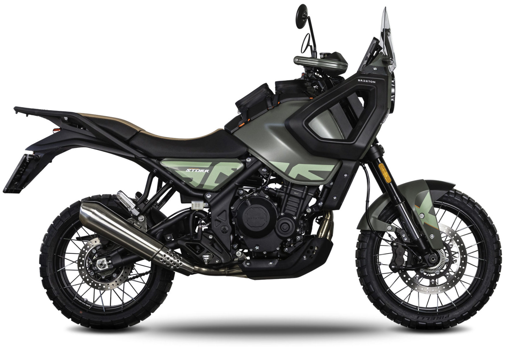 Brixton Crossfire 500 STORR verde, vista laterale.